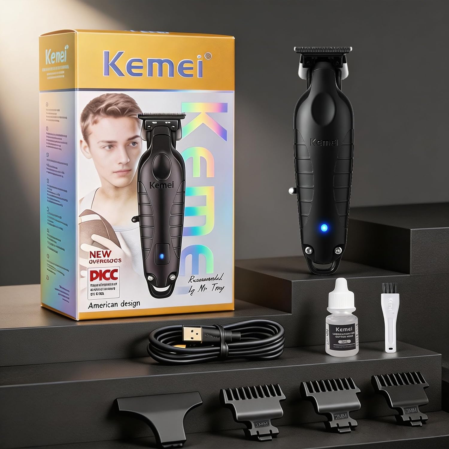 KEMEI PG2299 Hair Trimmer for Men Zero Gapped Hair Clippers for Barbers | Professional Beard Trimmer for Men, Cordless, 7000 RPM
