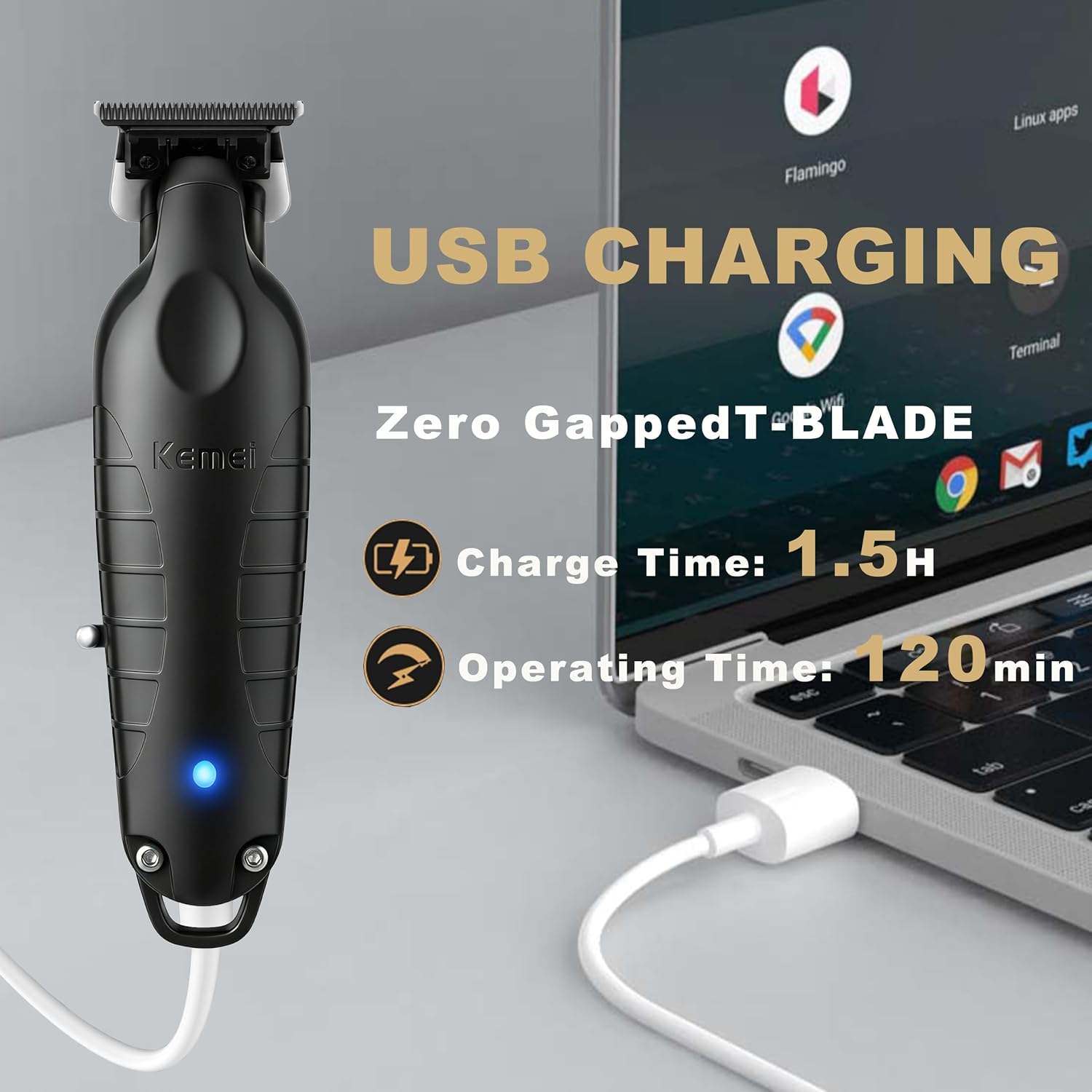 KEMEI PG2299 Hair Trimmer for Men Zero Gapped Hair Clippers for Barbers | Professional Beard Trimmer for Men, Cordless, 7000 RPM