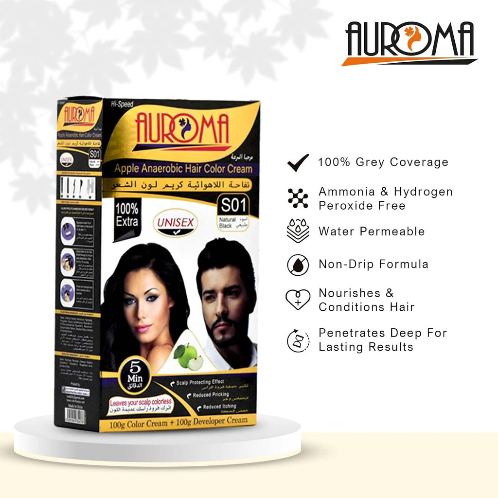 Auroma Hair Color Cream-Anaerobic Apple Color Cream (natural black)