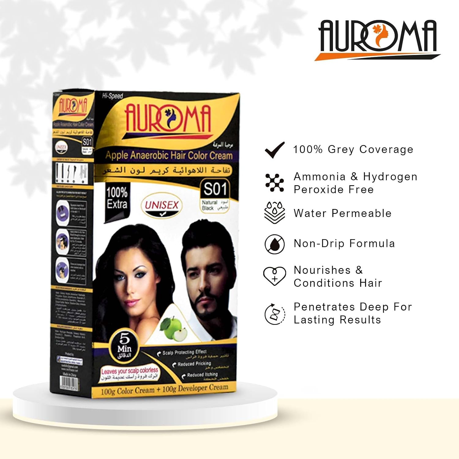 Auroma Hair Color Cream-Anaerobic Apple Color Cream (natural black)