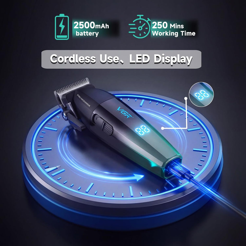 VGR 003 Professional Hair Clippers for Men with Clipper Trimmer Set, Green | 9000 RPM; 250min runtime; LED display; 6 comb; lubricating oil; blade...