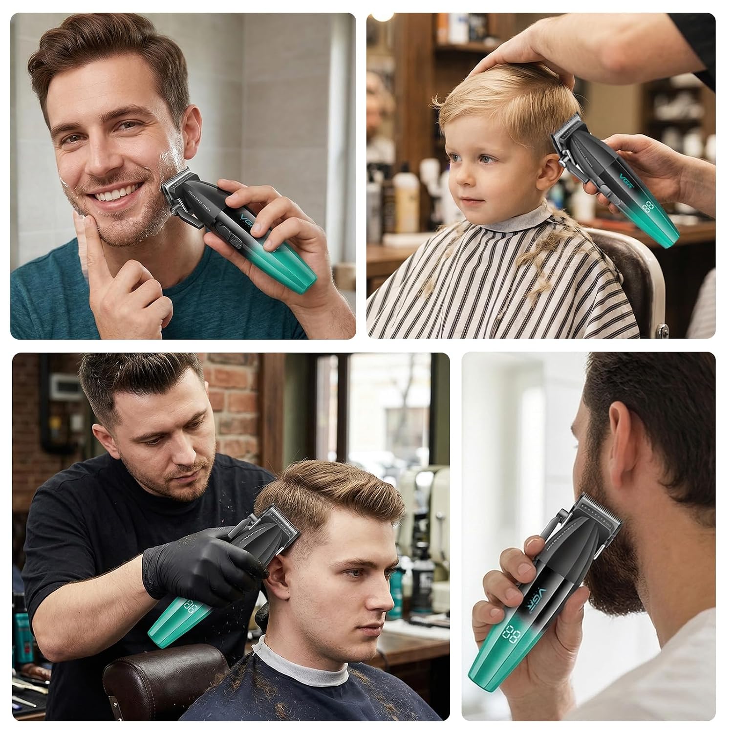 VGR 003 Professional Hair Clippers for Men with Clipper Trimmer Set, Green | 9000 RPM; 250min runtime; LED display; 6 comb; lubricating oil; blade...