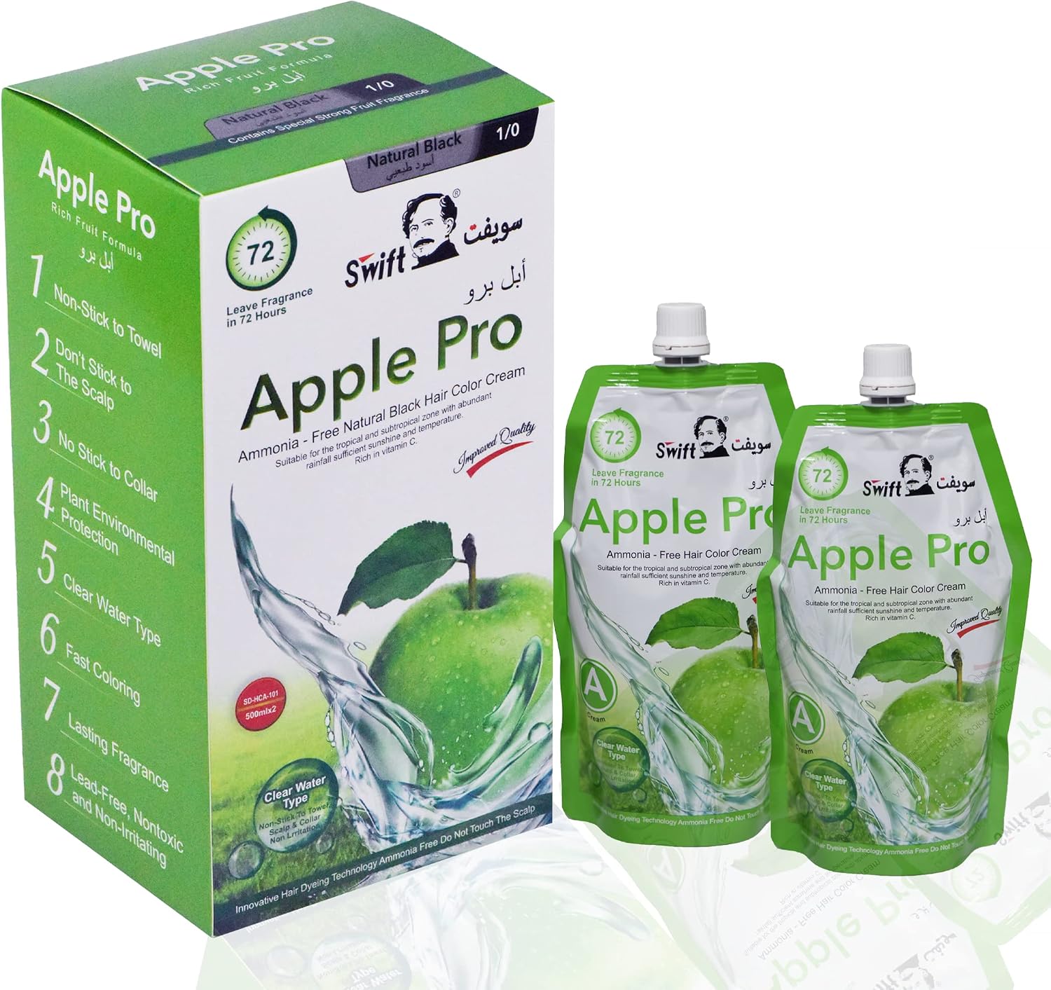 SWIFT Developed Apple 100% Gray Coverage Hair Dye, Natural Black Hair Color Cream 500ml (Apple Pro Natural Black)
