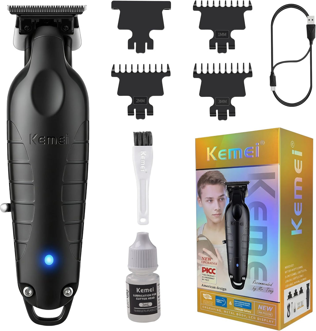 KEMEI PG2299 Hair Trimmer for Men Zero Gapped Hair Clippers for Barbers | Professional Beard Trimmer for Men, Cordless, 7000 RPM